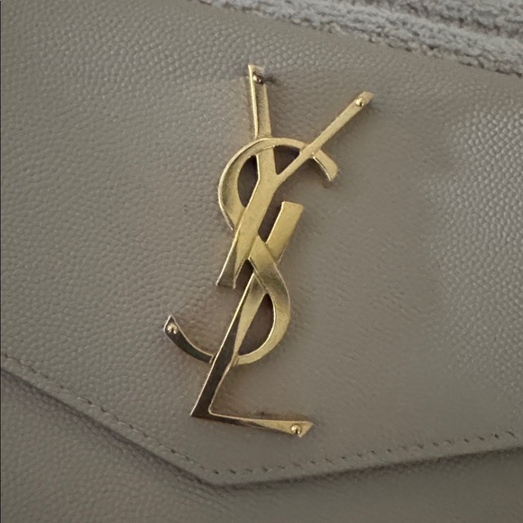 Yves Saint Laurent Tan Uptown Clutch with Gold Logo - Picture 5 of 8